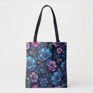 Bolsa Tote Azul e Floral Bege
