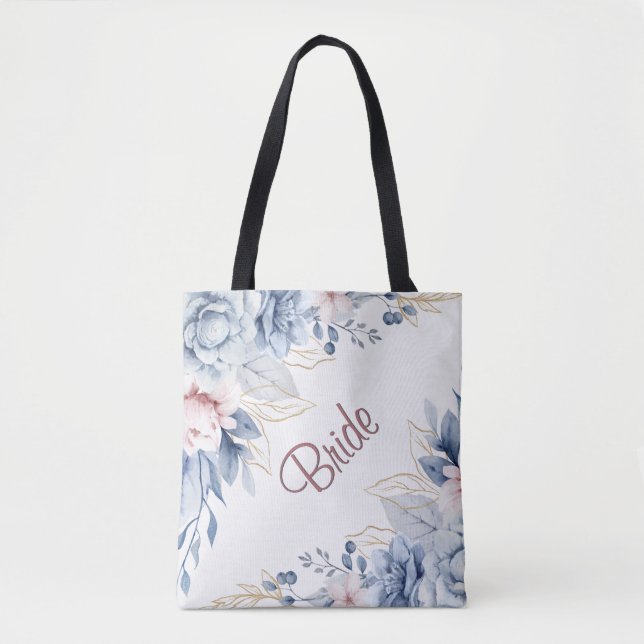 Bolsa Tote Azul e Rosa na Legância do Casamento Branco (Frente)