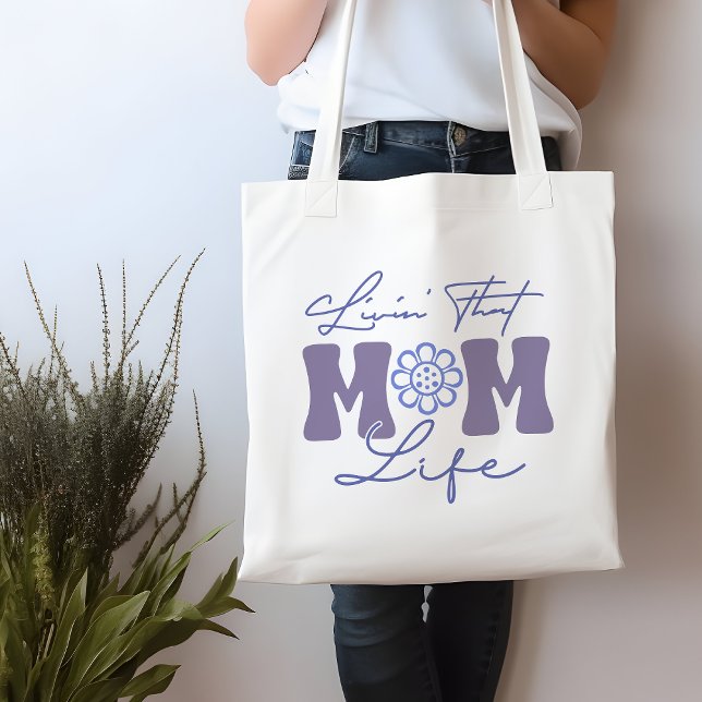Bolsa Tote Azul e Roxo Engraçados Vivendo Aquela Vida Mãe (Criador carregado)