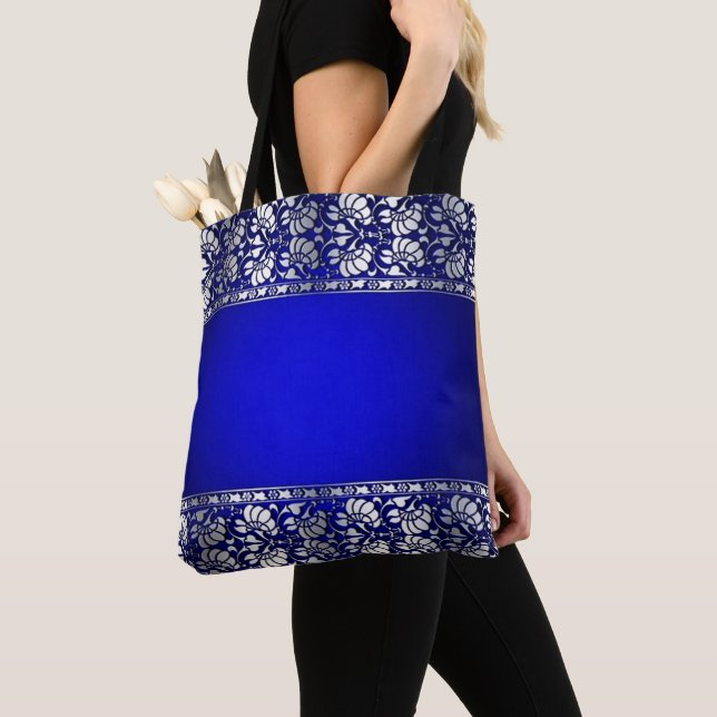 Bolsa Tote Azul Elegante e Prata (Close Up)