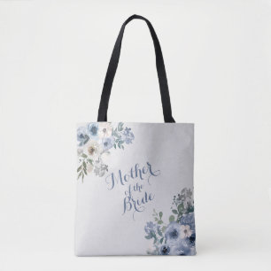 Bolsa Tote Azul Empoeirado Floral Branco Mãe da Noiva