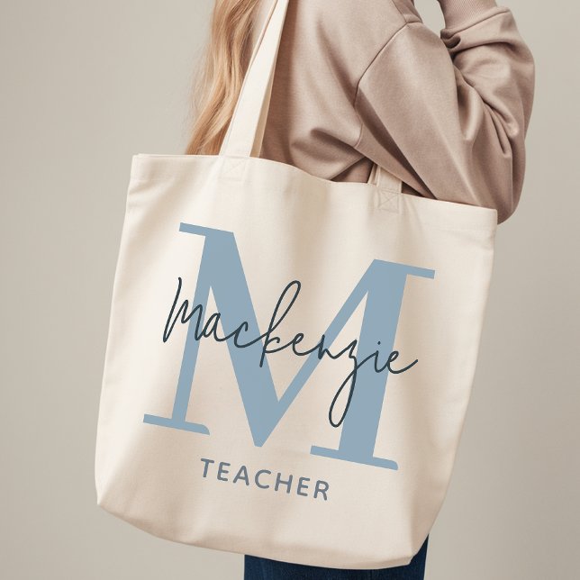 Bolsa Tote Azul Empoeirado Personalizada como Pres (Personalized Tote Bag for Couples Anniversary Gift, Teachers, Students, Employees or Coworkers)