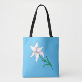 Bolsa Tote Azul-Flor Branco Azul-Céu