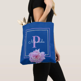 Bolsa Tote Azul-Flor Rosa Monograma