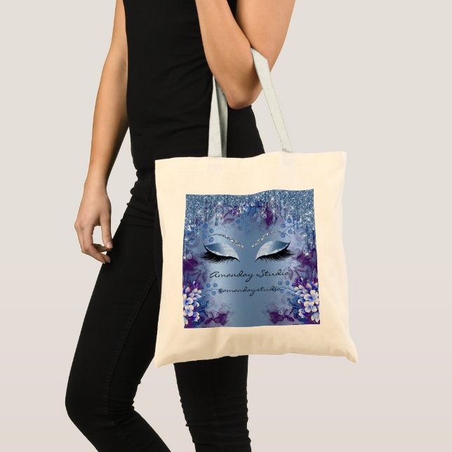 Bolsa Tote Azul Florais Olhos Brilhantes Dobras De Casamento (Frente (produto))