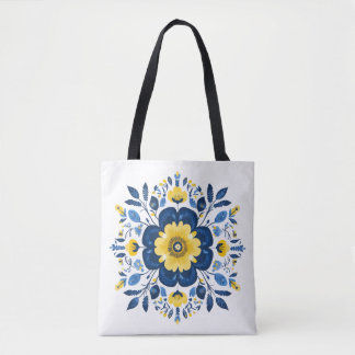 Bolsa Tote Azul Floral & Amarelo