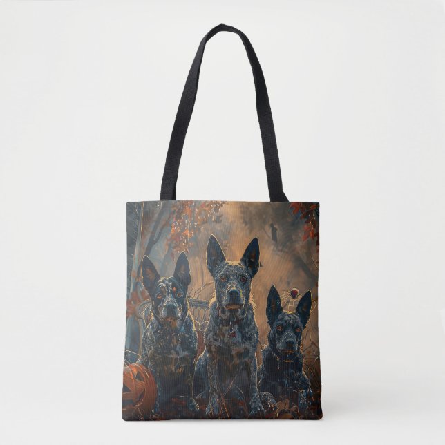 Bolsa Tote Azul Heeler Halloween Noite Delight (Frente)