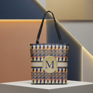 Bolsa Tote Azul, Laranja e Multicolorido Abstrato
