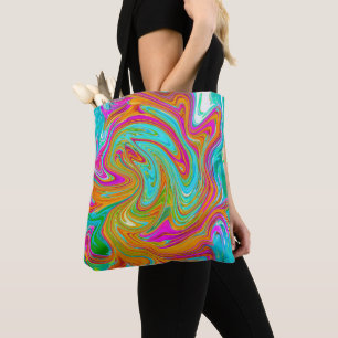 Bolsa Tote Azul, Laranja e Rosa Quente Groovy Abstrato Retro