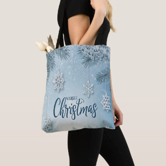 Bolsa Tote Azul Macio & Calmo Design de Neve de Natal Cristal
