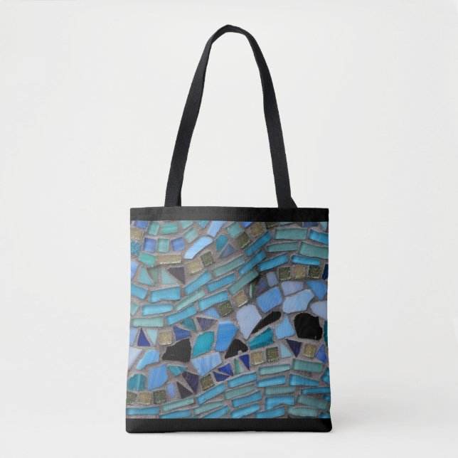 Bolsa Tote Azul-mar - Vidro-mosaico preto (Frente)