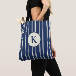 Bolsa Tote Azul Marinho Bege Quente Listras Clássicas Elegant