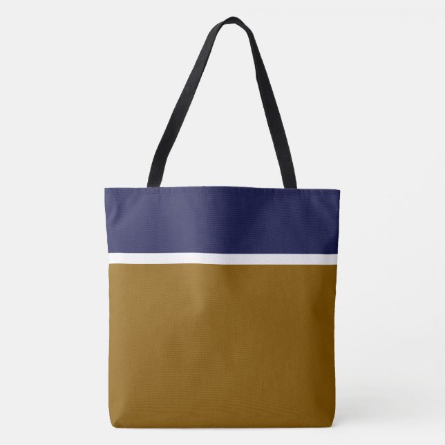 Bolsa Tote Azul Marinho Clássico com Listras Brancas no Selim (Frente)