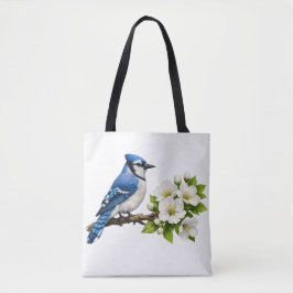 Bolsa Tote Azul-marinho com Flores Brancas