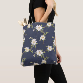 Bolsa Tote Azul Marinho Floral Branco