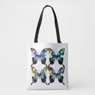 Bolsa Tote Azul-marinho, rosa e amarelo - Borboletas elegante