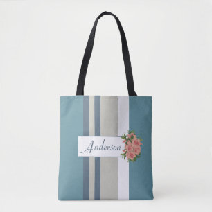 Bolsa Tote Azul Moderno Personalizado e Azul Tan
