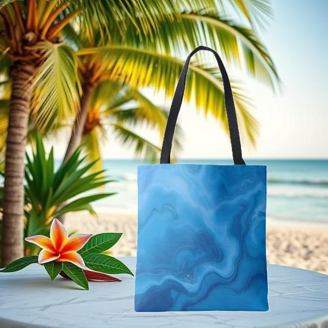 Bolsa Tote Azul-moonstone (Blue-Moonstone-Tote Bag-modern abstract art-water-summer tote-beach tote)