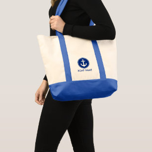 Bolsa Tote Azul náutico sacola personalizada BlW do nome do