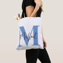 Bolsa Tote Azul Negrito E Cursivo