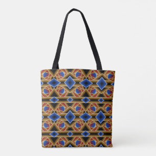 Bolsa Tote Azul Negro Vermelho Dourado Abyss Abstrato Art