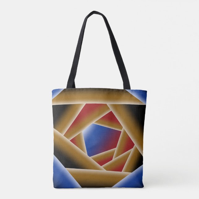 Bolsa Tote Azul Negro Vermelho Dourado Abyss Abstrato Art (Verso)