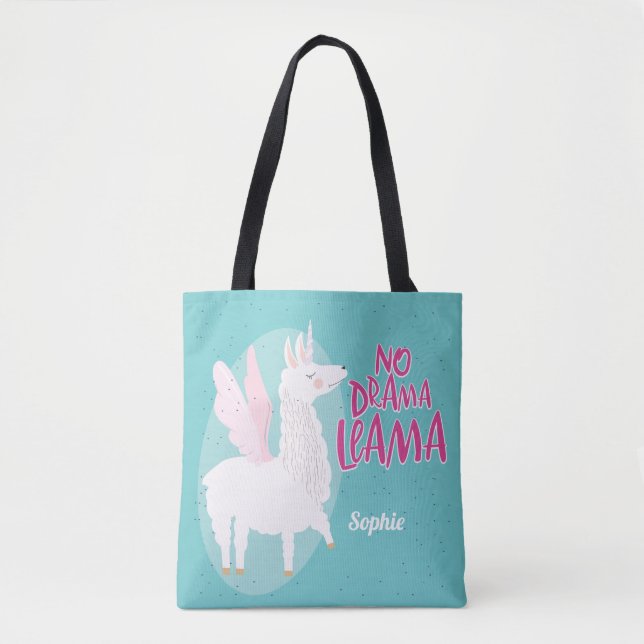 Bolsa Tote Azul nenhum lama do unicórnio do lama | do drama (Frente)
