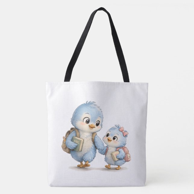Bolsa Tote Azul Pássaro Cabo Preto (Frente)