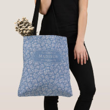 Azul Pastel Macio & Cinza Floral Branco Padrão Boh