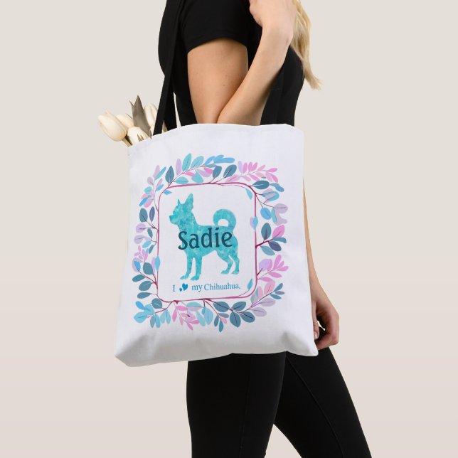 Bolsa Tote Azul Personalizada com Foto de Chihuahu (Close Up)