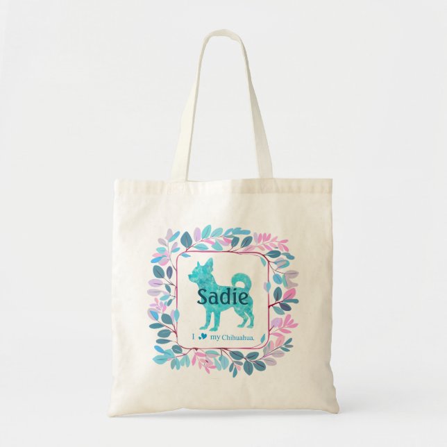 Bolsa Tote Azul Personalizada com Foto de Chihuahu (Frente)