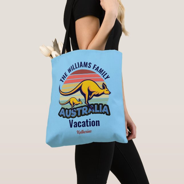Bolsa Tote Azul Personalizado Costeiro Trip Cute Kangaroo Sun (Close Up)