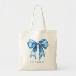 Bolsa Tote Azul Préppy e Laço Branco Personalizado