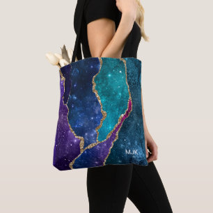 Bolsa Tote Azul-Puro-Vinha Dourada Agata Monograma