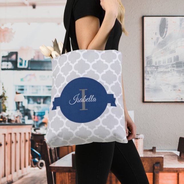 Bolsa Tote Azul Quatrefoil Personalizado (Blue Quatrefoil Personalized Tote Bag)