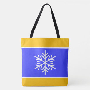 Bolsa Tote Azul Real Retro Listras Brancas Amarelas Flocos de