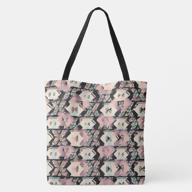 Bolsa Tote Azul, rosa e Abstrato preto (Verso)