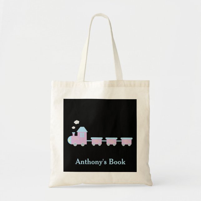 Bolsa Tote Azul Rosa Negro, crianças de trem chamadas bibliot (Frente)