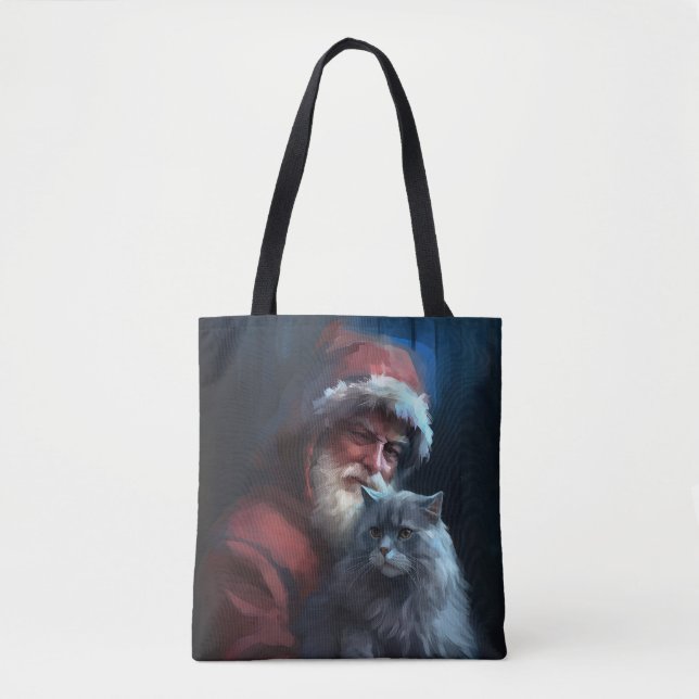 Bolsa Tote Azul Russo Papai Noel Natal Festivo (Frente)