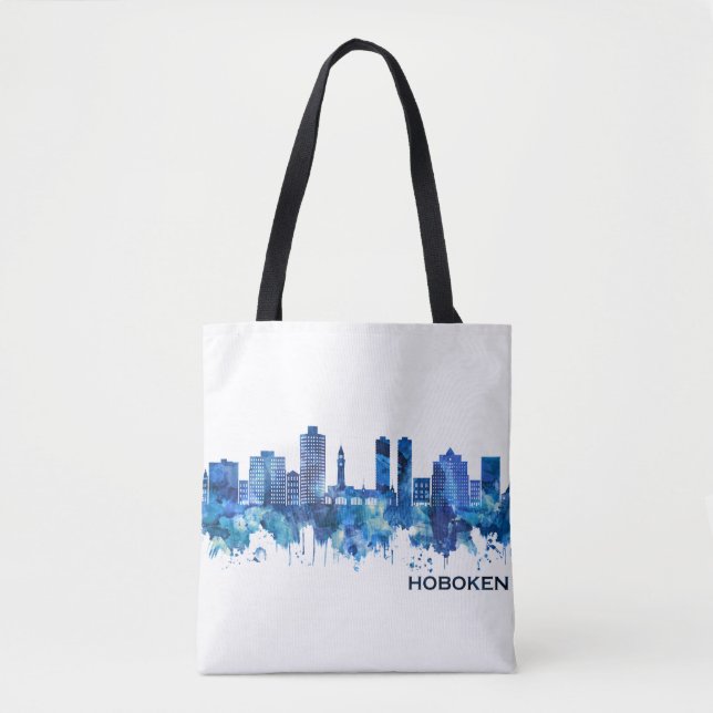Bolsa Tote Azul Skyline Hoboken New Jersey (Frente)