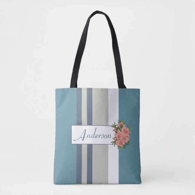 Bolsa Tote Azul-Teal Moderno e Floral-Rastilho (Frente)