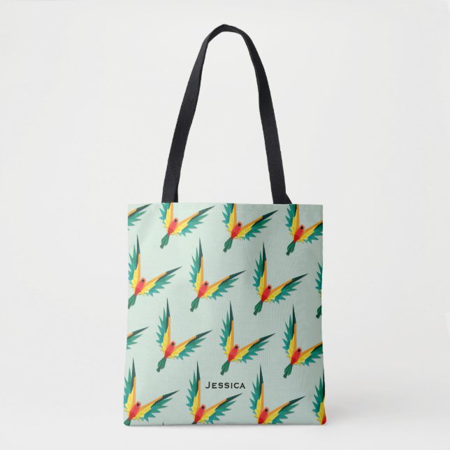 Bolsa Tote Azul tropical moderno do teste padrão do pássaro (Frente)