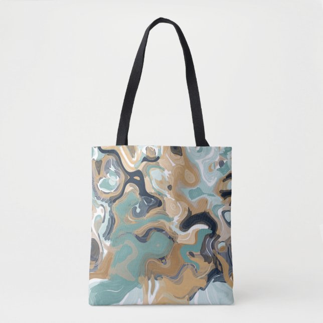 Bolsa Tote Azul, Turquesa e Dourado Marble (Frente)