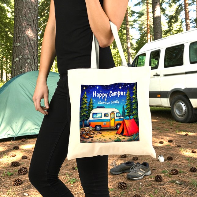 Bolsa Tote Azul Verde Camper Campervan Aquarela  (Criador carregado)