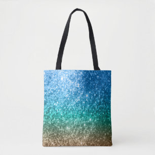 Bolsa Tote Azul, verde & design do brilho de Tan