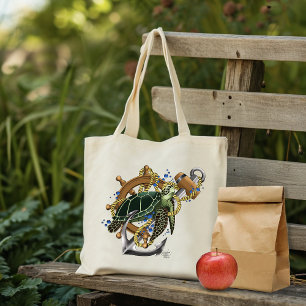 Bolsa Tote Azul Verde-Tartaruga do Mar