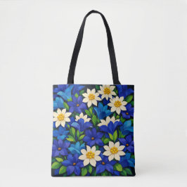 Bolsa Tote Azul Vibrante & Floral Branco