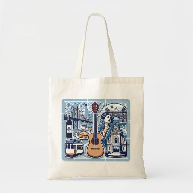 Bolsa Tote Azulejo azul sobre Lisboa e cultura portuguesa (Frente)