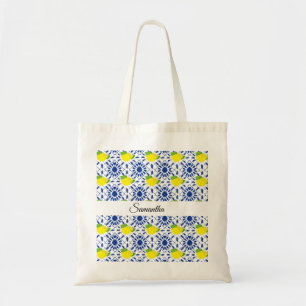 Bolsa Tote Azulejo de Limão Geométrico Azul