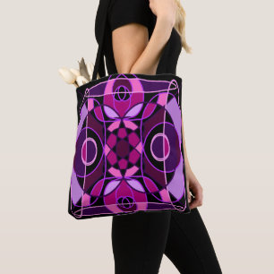 Bolsa Tote Azulejo de mosaico abstrato, cor-de-rosa e roxo